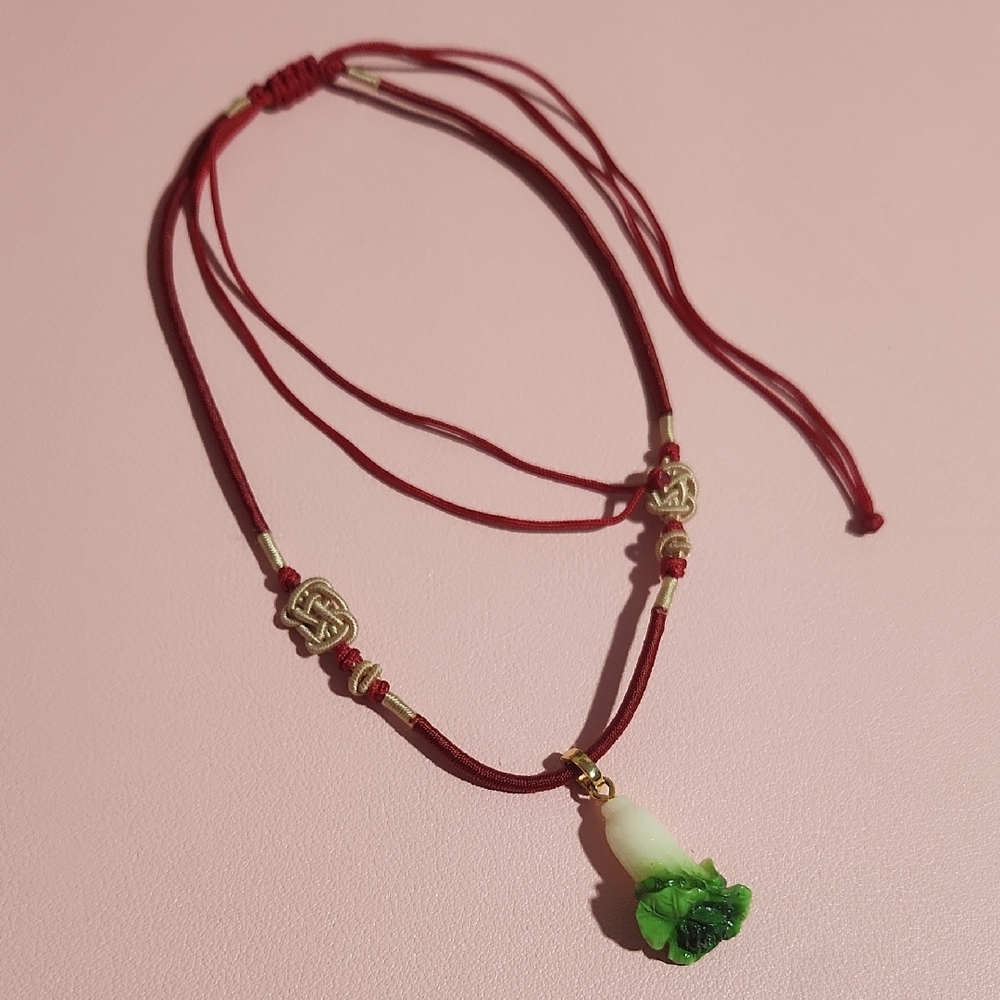Bohemian Red and Green Necklace with Natural Pendant